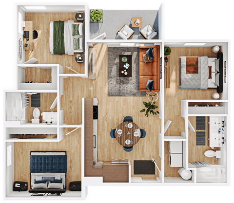 Floor plan for 3 beds, 2 baths, 1112 sqft